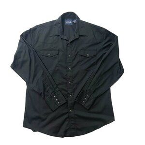 Wrangler Pearl Snap Western Cowboy Rodeo Button Down Shirt Black size Large